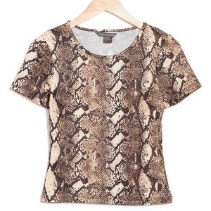 FRENCH CONNECTION Snakeskin Print Knit T-shirt In Neutral Snake NWT Size S